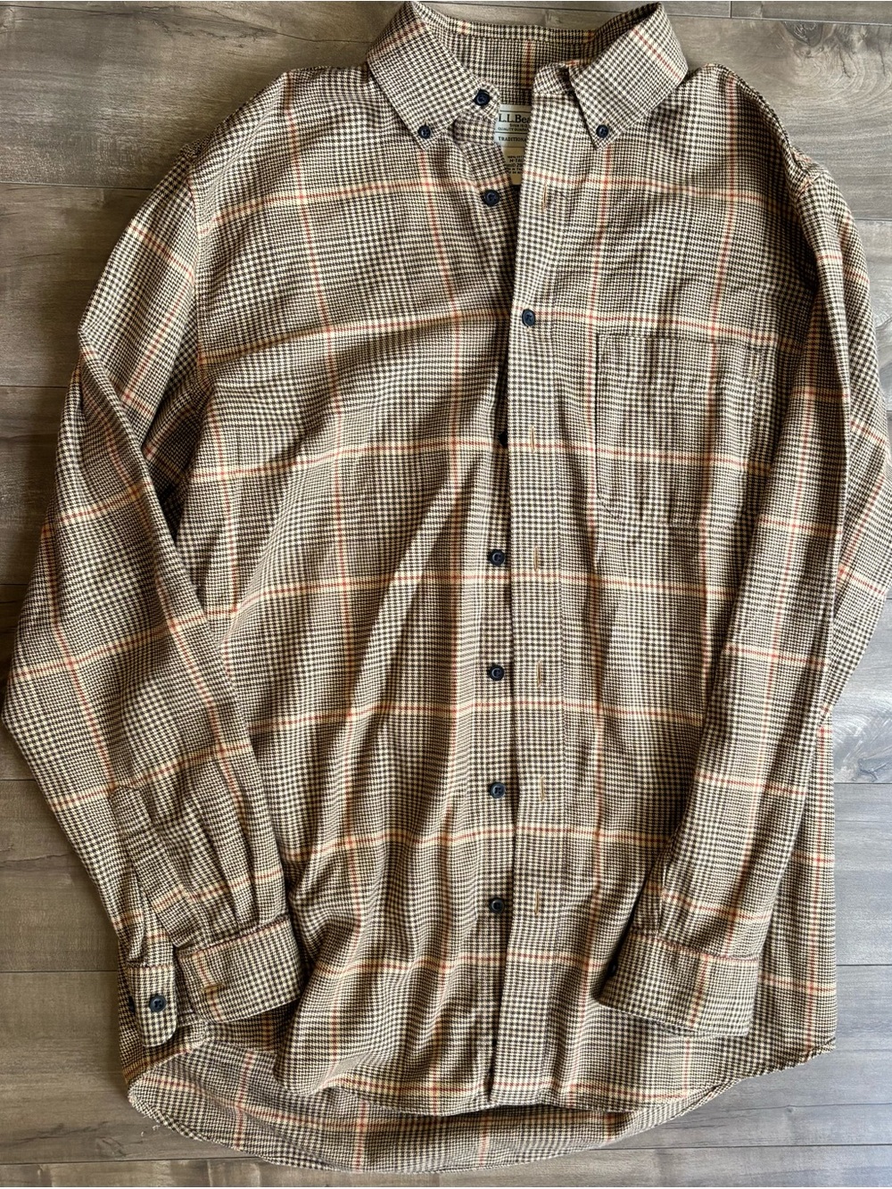 L.L. Bean Men's Wicked Good Flannel Shirt Houndstooth Plaid M Tall MT